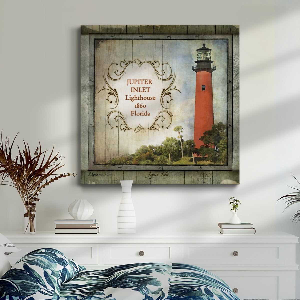 Wexford Home Florida Lighthouse V-Premium Gallery Wrapped Canvas, 16" x 16" - Ready to Hang