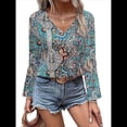 thumbnail image 2 of Blusas Casuales de Larga con Cuello en V y Estampado Bohemio para Mujer 1-Colores Mezclados XL, 2 of 9