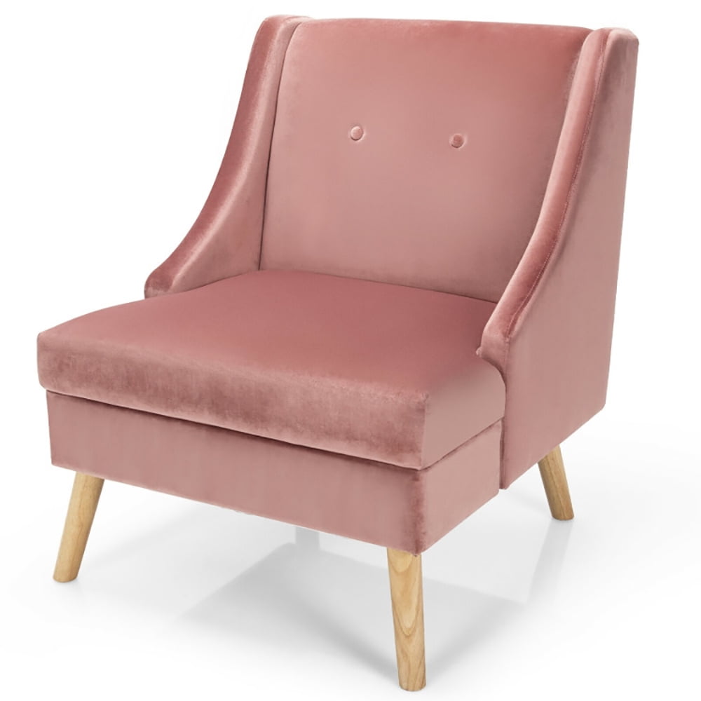 Finihen Comfy Velvet Accent Armless Chair, Velvet Wing Back Accent Chair with Rubber Wood Legs and Padded Seat, for Living Room, Bedroom, Pink