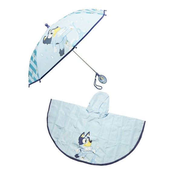 Bluey Umbrella and Poncho Bundle, Child, Blue