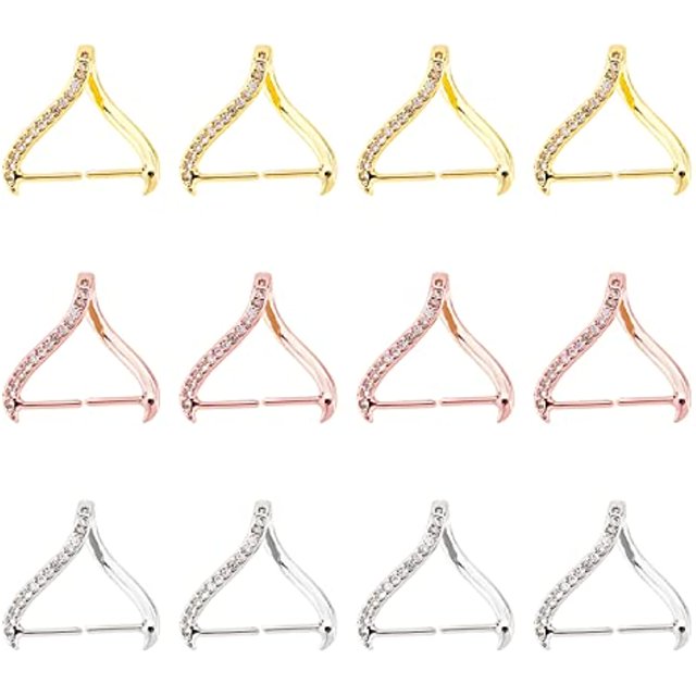 12Pcs 3 Colors Micro Pave Cubic Zirconia Ice Pick Pinch Bails Brass Snap on Bails Rhinestone Ice Pick Jewelry Clasps