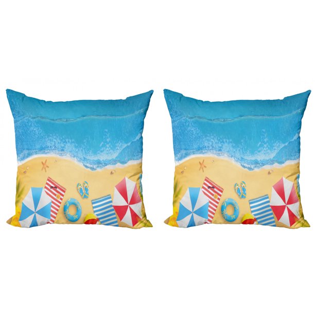 Graphic Beach Throw Pillow Cushion Cover Pack of 2, Summer Fun Bay from
