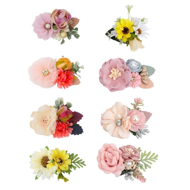 Para El Pelo De Flores Artificiales Para Niñas Con Hojas, Pinzas Florales Falsas Para El Pelo, Accesorios Para El Cabello Para Bebés8 Pinzas Serendint CE006340-00