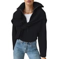 thumbnail image 2 of Suéter Informal Holgado de Punto Acanalado con Cuello en V y Larga para Mujer, con Cremallera de un Cuarto, para Invierno y Otoño Negro L, 2 of 8