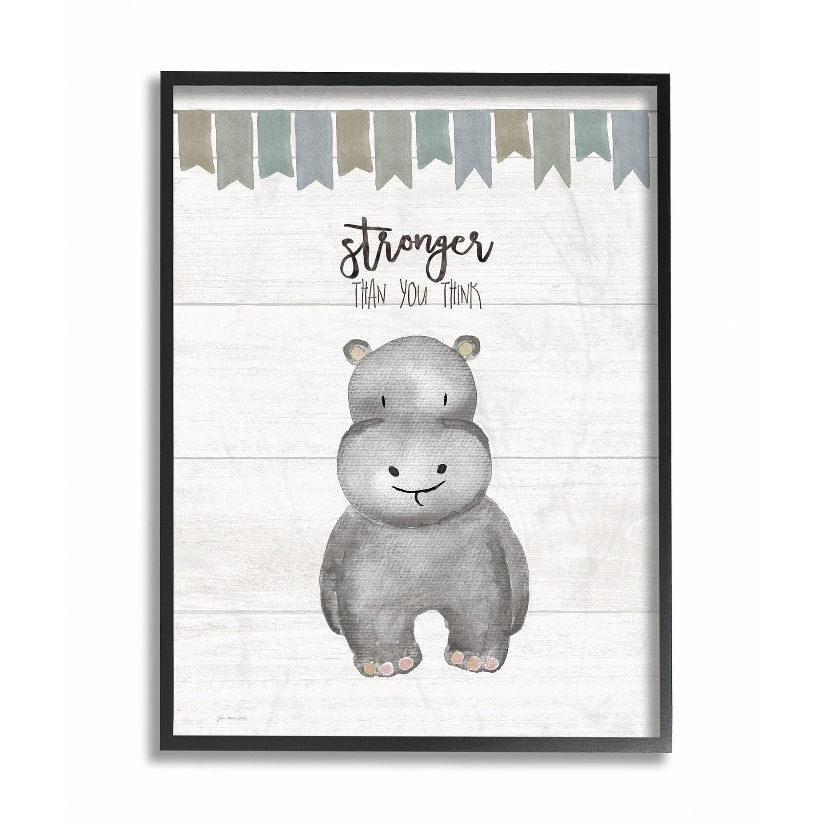 The Kids Room by Stupell Stronger Than You Think Hippo Framed Wall Art by Jo Moulton