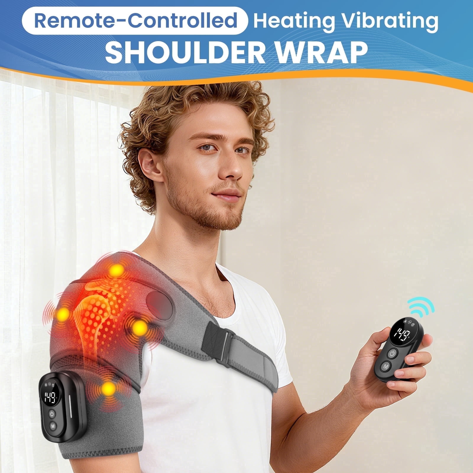 FlareMore Heated Shoulder Brace Wrap,Electric Shoulder Heating Pad Massager ,Rechargeable Cordless Shoulder Massager with 5 Heat Levels & 4 Motors for Men Women,Heated Shoulder Massage for Relax,Gray
