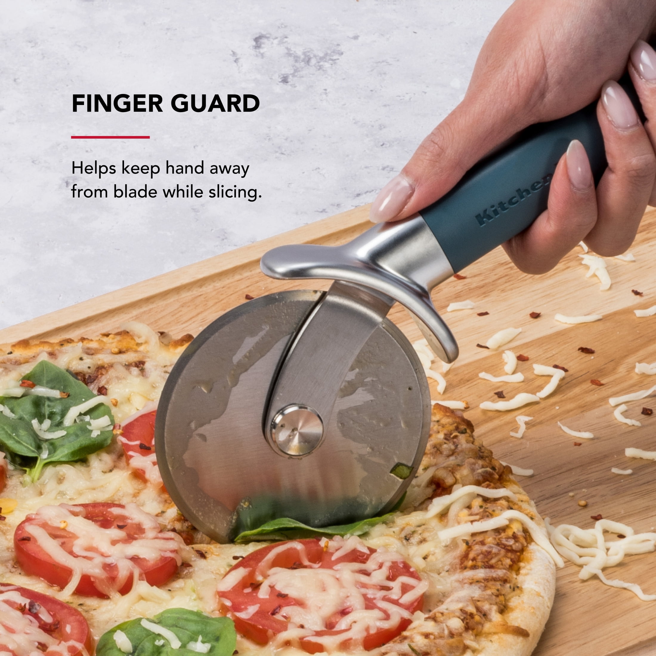 KitchenAid Stainless Steel Pizza Cutter Wheel with Finger Guard and Ergonomic Handle, Agave