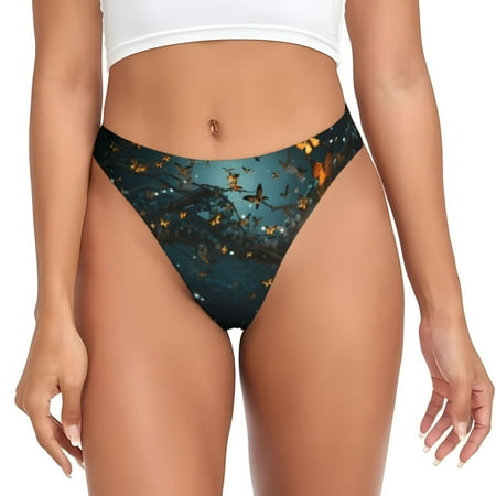 Thongs for Women - Magical Library Butterfly Night No Show Seamless Womens Thongs Underwear  Breathable G String Thongs for Women  Ladies Stretch Low Rise Thong Bikini Panties Briefs