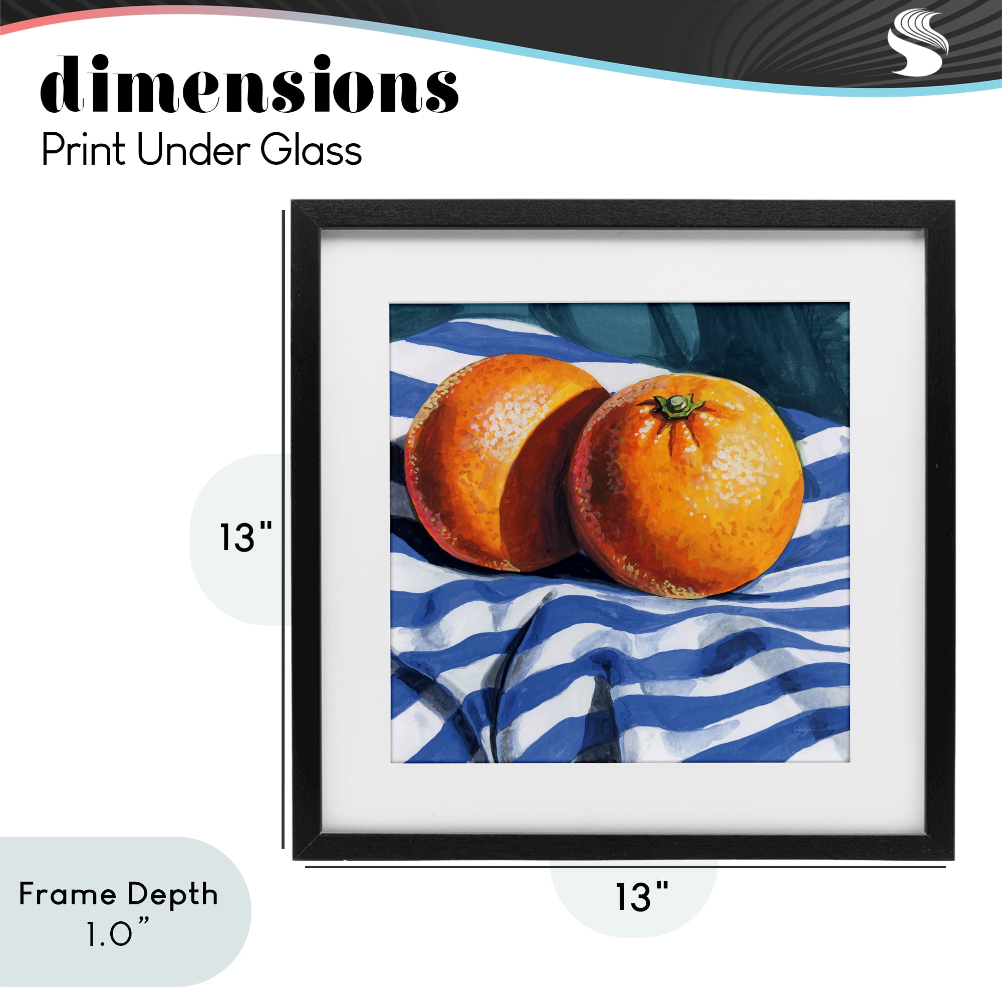 Stupell Industries Oranges On Striped Cloth Black Framed Print Under Glass, design by Kate Jarvik Birch