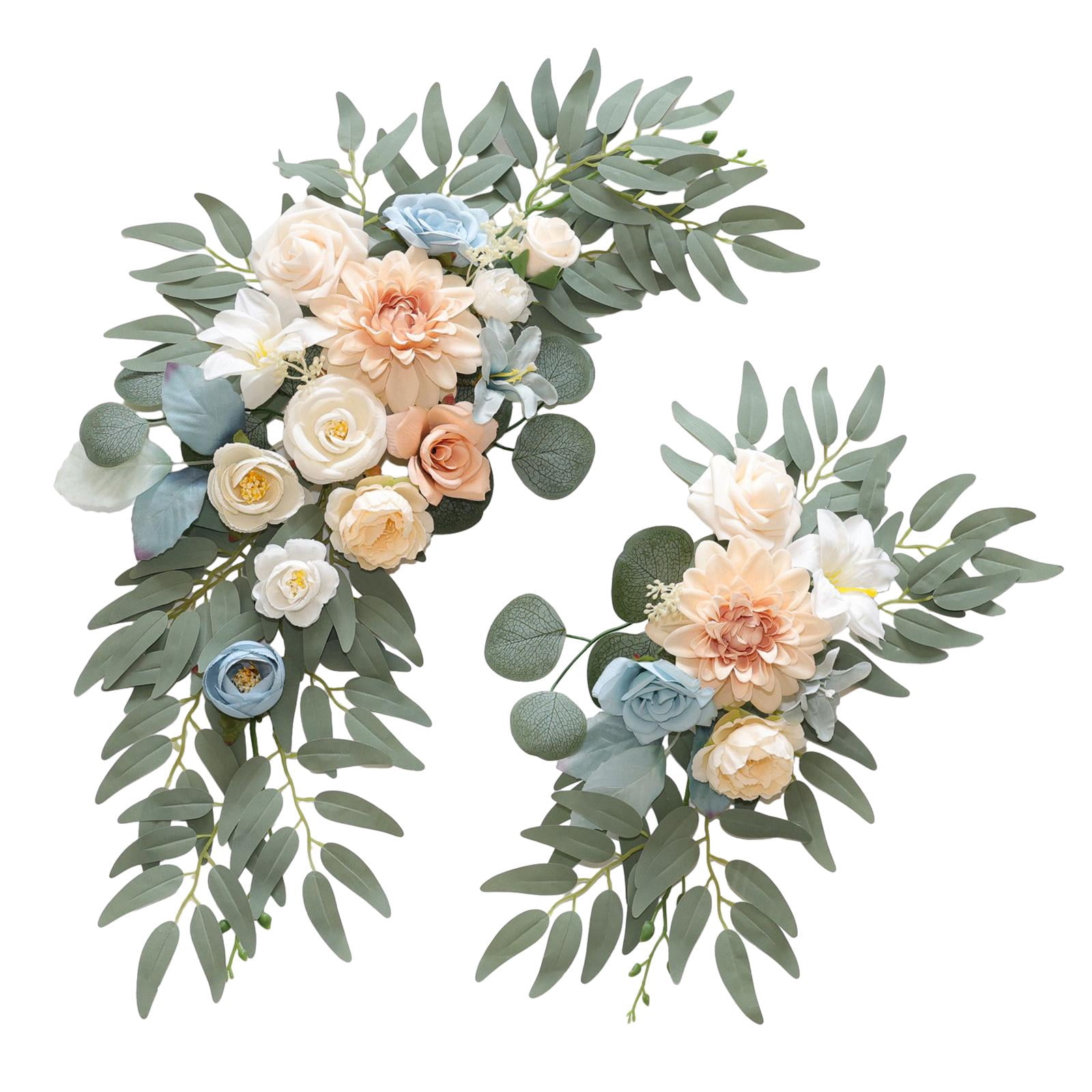 Abbraccia 2 Pieces Wedding Arch Flowers Welcome Sign Decoration Corner Flowers Artificial Flowers for Ceremony Birthday Window Ornament Champagne Blue