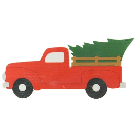 Red Truck Wreath Door Sign: Centerpiece to Put in Middle of DIY Handmade Wreaths, 15 Inches x 6 Inches AP8272