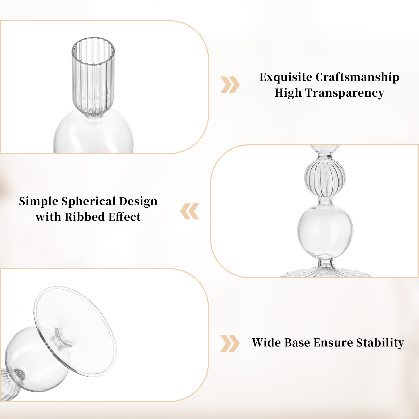 Glasseam Set of 3 Clear Glass Taper Candle Holders: Modern Christmas Wedding Table Centerpiece Decorations Ideal Gift Idea
