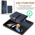 thumbnail image 2 of Detachable Magnetic Phone Cases Compatible with Samsung Galaxy Z Fold 6, Case with Card Holder, Support Magnetic Wireless Charger, Classic PU Leather Kickstand Wallet Phone Cover, Blue, 2 of 6
