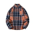 thumbnail image 2 of Afuyipoi Mens Flannel Shirts, Long Sleeve Plaid Button Down Shirt Casual Cotton Shirt with Pocket Orange 4XL, 2 of 9