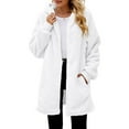 thumbnail image 3 of Women's Fashionable Fall Winter Coat Solid Color Long Sleeved With Pocket Loose Fleece Hooded Zipper Up Plush Jacket, 3 of 7