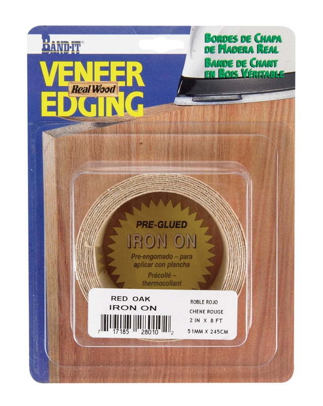 8889552,VENEER EDGING,REAL WOOD EDGEBANDING,WITH HOT MELT - IRON ON 'BAND-IT' Size In=2 x 8,Finish=Red Oak