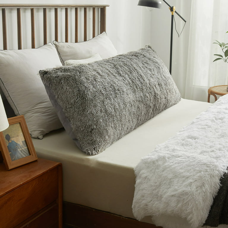 XeGe Soft Plush Pillowcase for Body Pillow, 20x54 Big Fluffy Body Pillow  Cover, Boho Faux Fur Fuzzy Long Decorative Pillow Sham for Bedroom Sofa