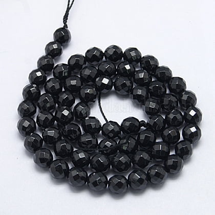 Natural Black Spinel Beads Strands Faceted Round 6mm Hole: 1mm about 64pcs/strand 15.5 inch