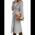 thumbnail image 3 of Abrigo Informal de Mezcla de Lana con Solapa con Muescas, Mangas Largas, Ajustado, Medio, para Mujer, Otoño-Invierno, con Cinturón. Gris XXL, 3 of 8