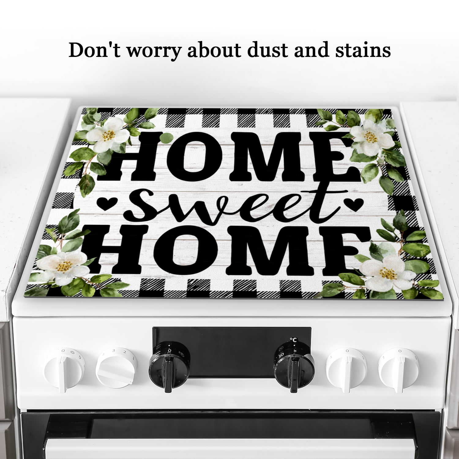 Square Cover for Stove Top Electric Flat Top, Sweet Home Rustic Wood Design Multipurpose Oven Protector Mat, Range Cover Expands Usage Spaces for Kitchen RV (28×20 Inch)