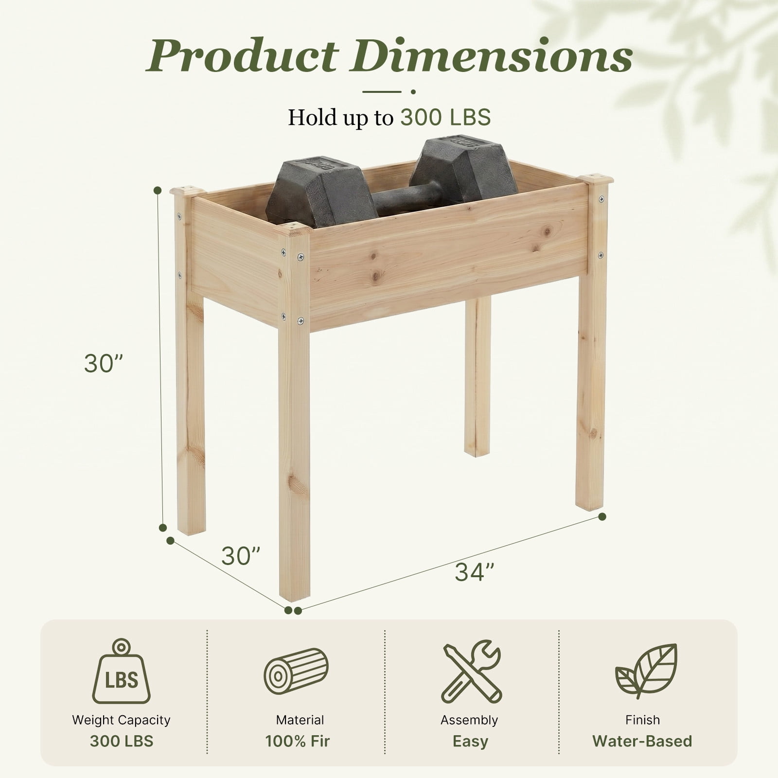 Wooden Raised Garden Bed with Legs, 34"L X 18"W X 30"H, Elevated Reinforced Large Planter Box for Vegetable Flower Herb Outdoors