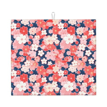 

Lukts Japanese Cherry Blossoms Print Ultra Water Dish Drying Mat Slip Resistant Pad for Sink Dishes or Under Rack Kitchen Counter Accessories