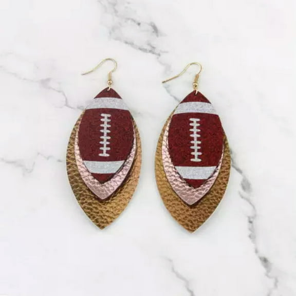 Glitter Vegan Leather Football Leaf Statement Earrings for Women Layered Jewelry