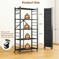 thumbnail image 5 of Vebreda 5-Tier Heavy Duty Foldable Metal Storage Shelf with 3 Hooks, Kitchen Organizer Rack, Black, 5 of 10