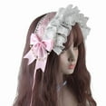 thumbnail image 3 of Women Ruffled Lace Headbands Japanese Style Crisscross Ribbon Bowknot Maid Hair Band Pearls Chain Hair Accessory, 3 of 10