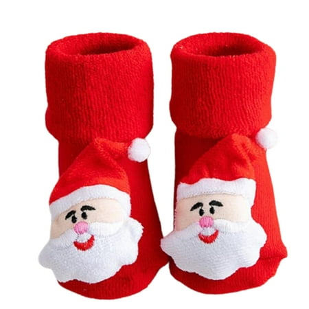 

Toddler Baby Christmas Anti-Slip Short Socks Cute 3D Cartoon Pattern Winter Warm Newborn Infant Kids Slipper Foot Warmer