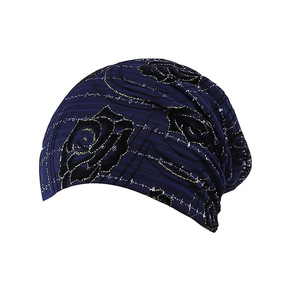 Gsakboxl Sun Hat Women Thin Striped Stretch Lace Rose Embroidery Turban Hat Multi-use Knit Hair Wrap Scarf Soft Breathable Maternity Confinement Chemotherapy Hair Loss Sleep Head Cap Blue
