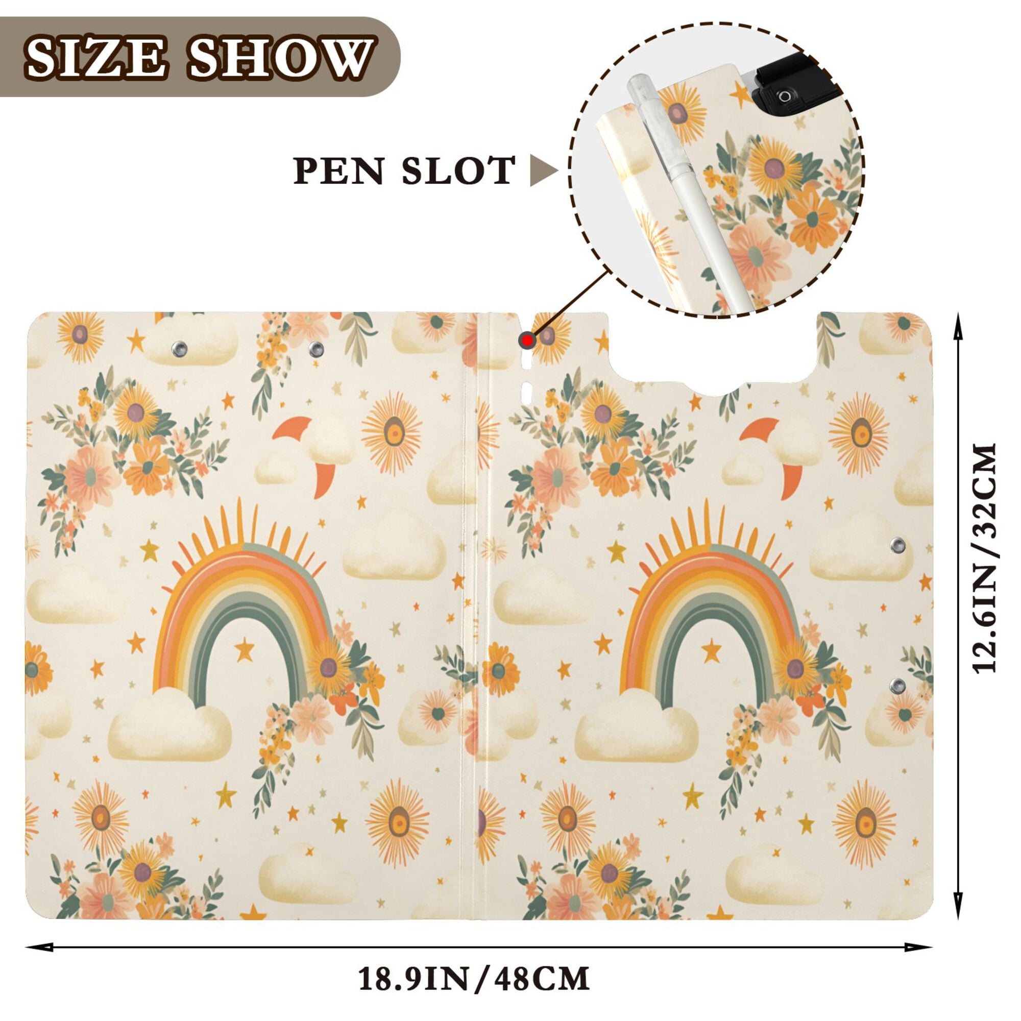 FORMRS A4 Clipboard Folder with Pen Holder Horizontal Foldable School Office Binder, Retro Rainbow