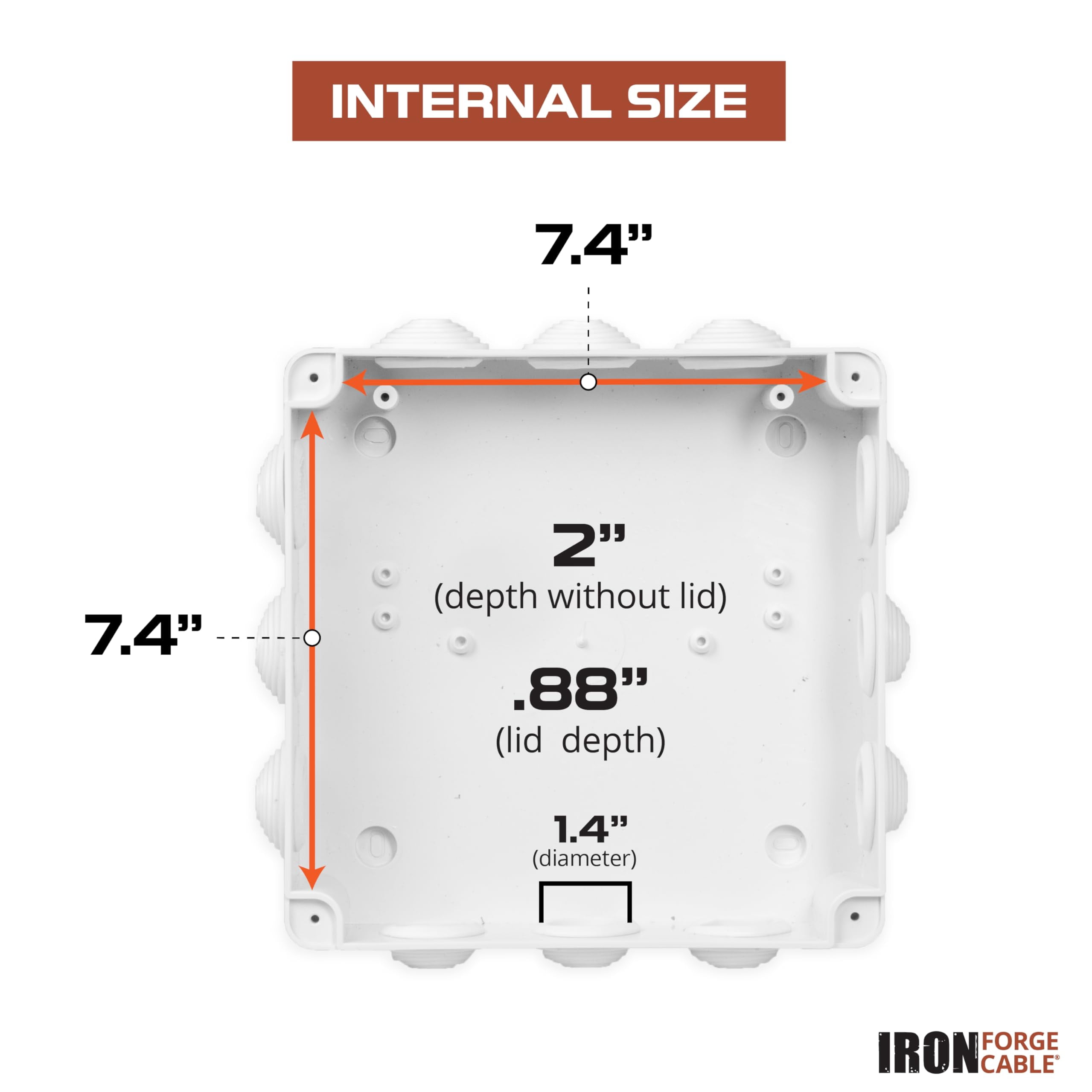 Iron Forge Cable Outdoor Electrical Box, 8" x 8" x 3.2" Inch White Junction Box with Complete Accessories, Drillable Waterproof Enclosure ABS Plastic Box with Cover for Electronics IP65