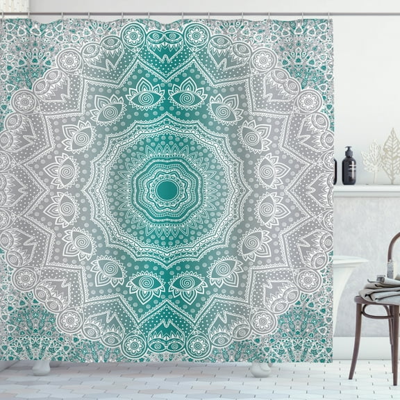 Ambesonne Grey and Teal Shower Curtain, Mandala Occult Motif, 69"Wx75"L, Teal Grey