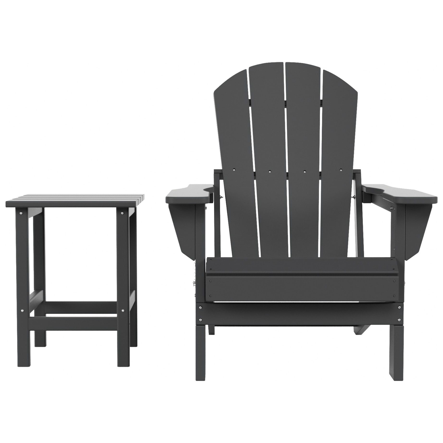 Polytrends  Laguna Hdpe All Weather Outdoor Patio Foldable Adirondack Chair With Side Table (2-Piece Set) Gray