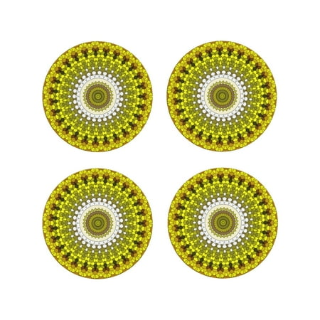 

Drink Coasters Set of 4 Yellow Mandala Leather Coasters for Coffee Table Protector Heat Resistant Cute Coasters for Home Decor Housewarming Gifts Bar Kitchen 4 Inch Round Shape