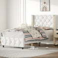 thumbnail image 7 of 4 EVER WINNER Twin Bed Frame, PU Leather Upholstered Platform Bed Frame with Diamond Tufted Headboard and Wingback, White, 7 of 7