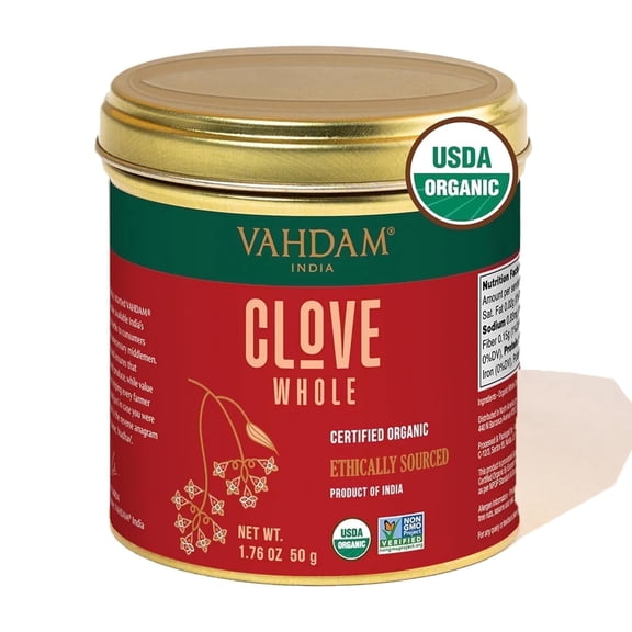 VAHDAM, Organic Clove Whole (1.7oz/50g) Handpicked Whole Cloves, Gluten Free, Non GMO, 100% Raw | Warm & Flavorful Spice | Great for Cooking, Smoothies, Pomander Balls, Potpourri & Tea
