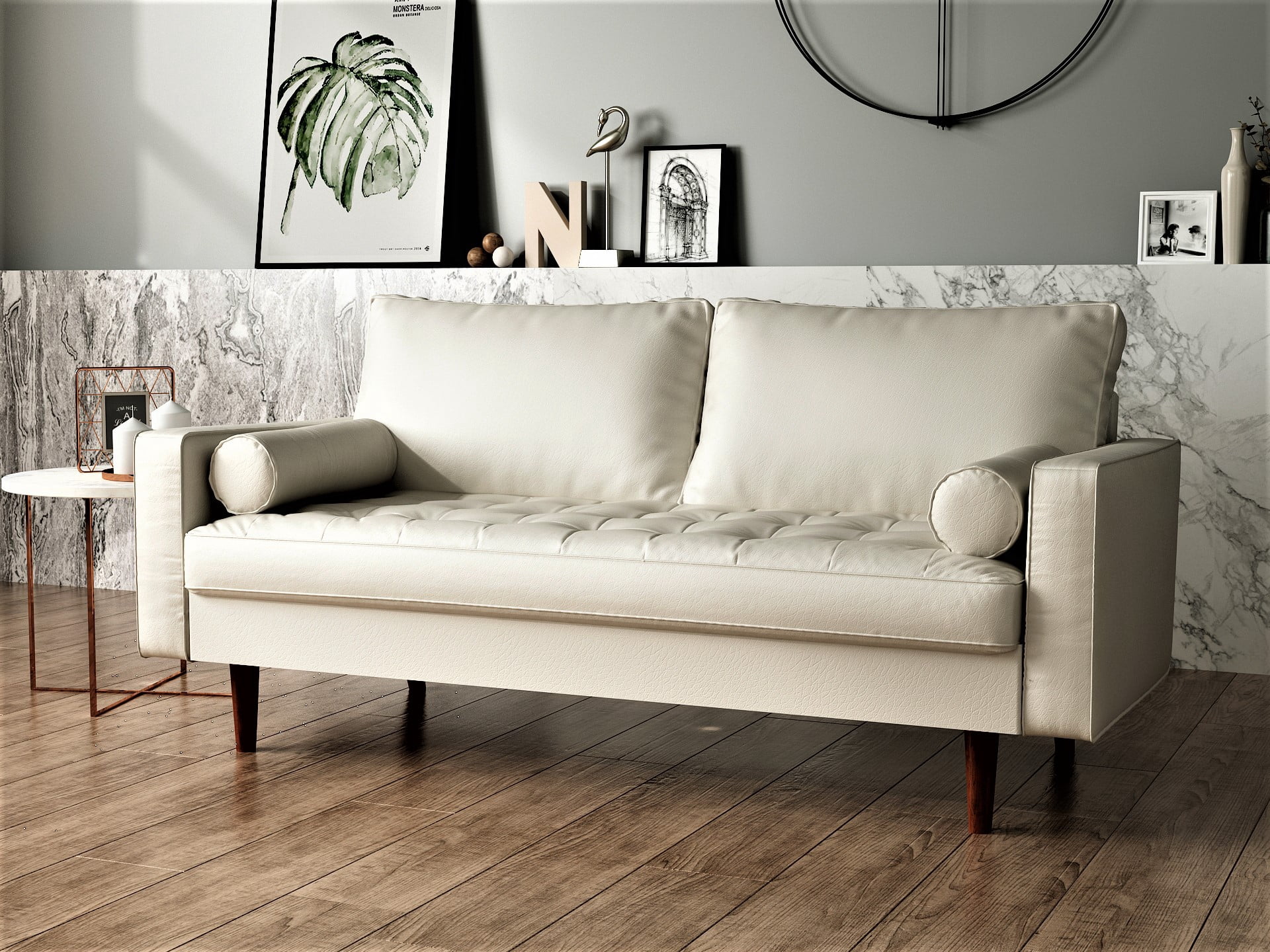 Uspridefurniture Angulo 57.8'' Faux Leather Square Arm Loveseat, White