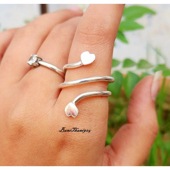 SS DESIGNS Heart Shape Adjustable Solid 925 Sterling Silver Band – Handmade Stacking Statement Ring for Women, Gift for Her & Christmas