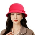 thumbnail image 3 of Women's Elegant Flower/Bow Wool Cloche Bucket Bowler Hat Wide Brim Sun Hat, Perfect for Church Wedding Mother's Day Gift or Vintage Street Style, 3 of 4