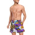 thumbnail image 3 of FORMRS Mens Swim Trunks Mesh Liner Quick Dry Casual Beach Board Shorts with Pockets, Sizes S-2XL, Purple Simple Triangles, 3 of 9