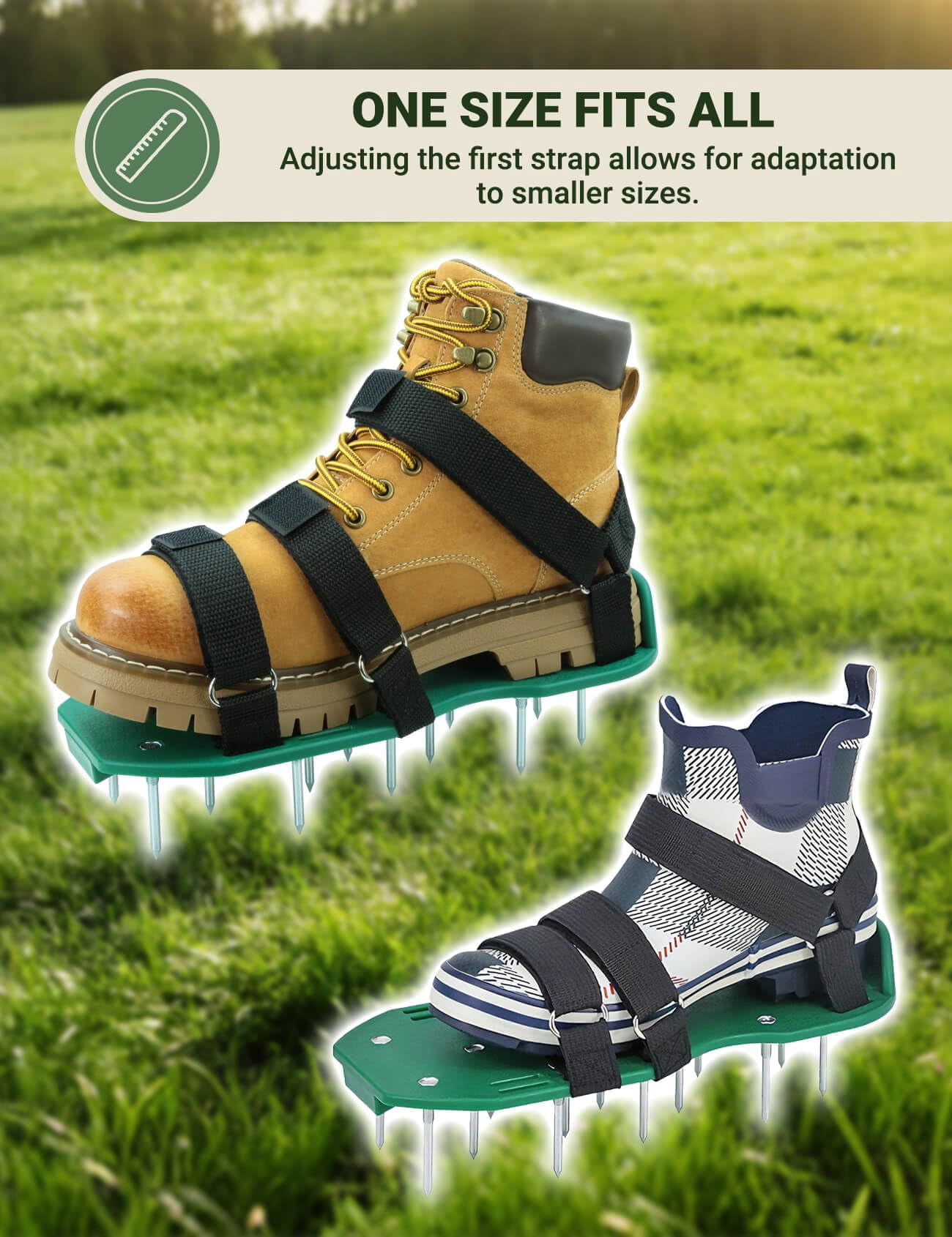 Lawn Aerator Shoes For Grass  Pre-assembled Heavy Duty Tool With Hook And Loop Straps One Size Fits All Spiked Effectively Aerating Yard Garden Patio Soil No Installation