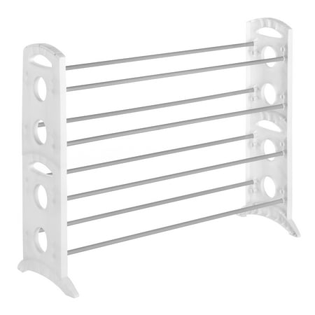 Whitmor 4-Tier Metal & Plastic Show Rack, Space-Saving Shoe Organization, 20-Pair Capacity, Silver & White