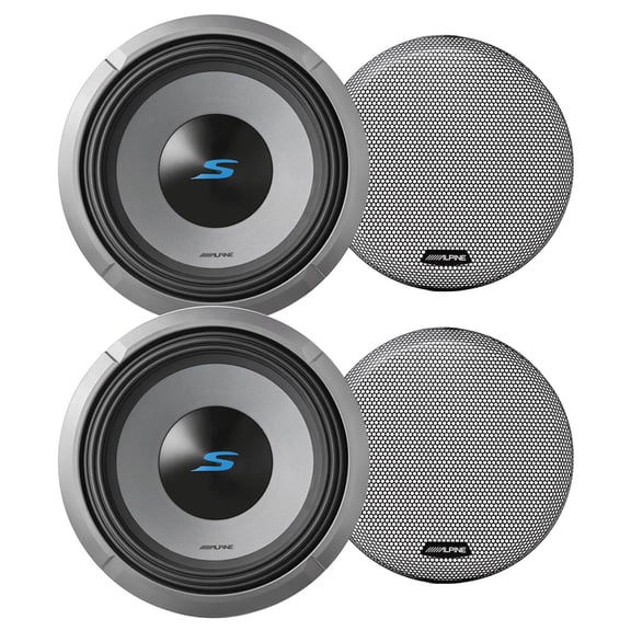 Alpine (2) S2-W12D2 12" S-Series Dual 2 Ohm Car Subwoofer & (2) KTE-12G.3 Grille Bundle