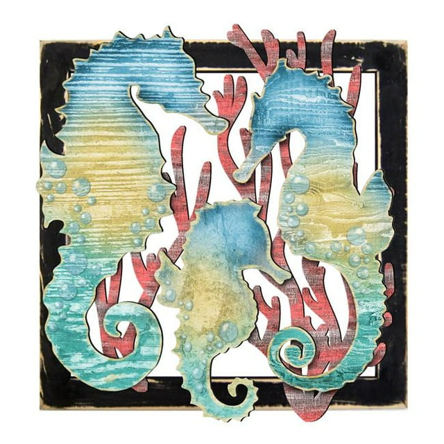 Designocracy G98517S3-18 Seahorses in Frame Rustic Wooden Art