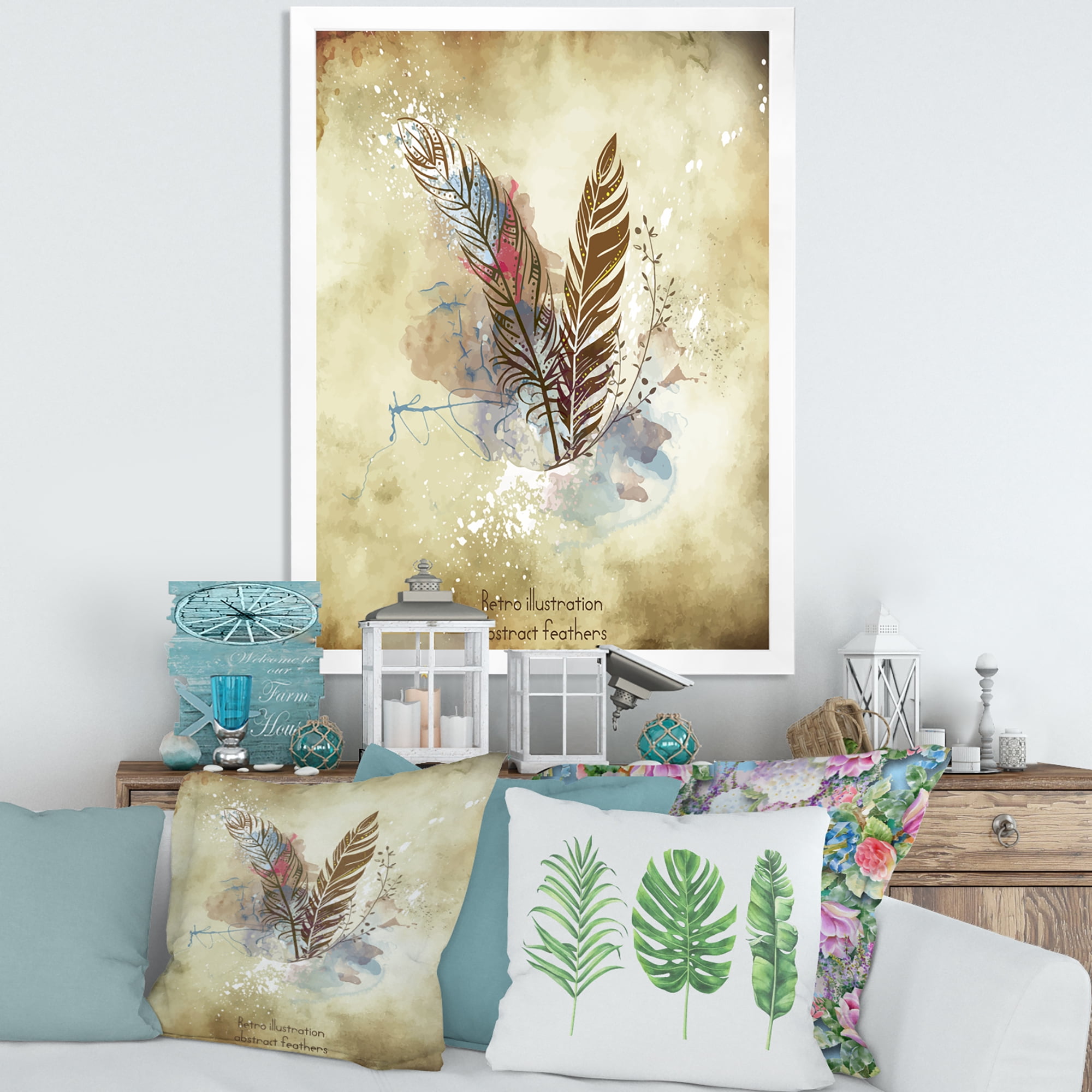 Designart 'Beige Vintage Flowers' Vintage Framed Art Print