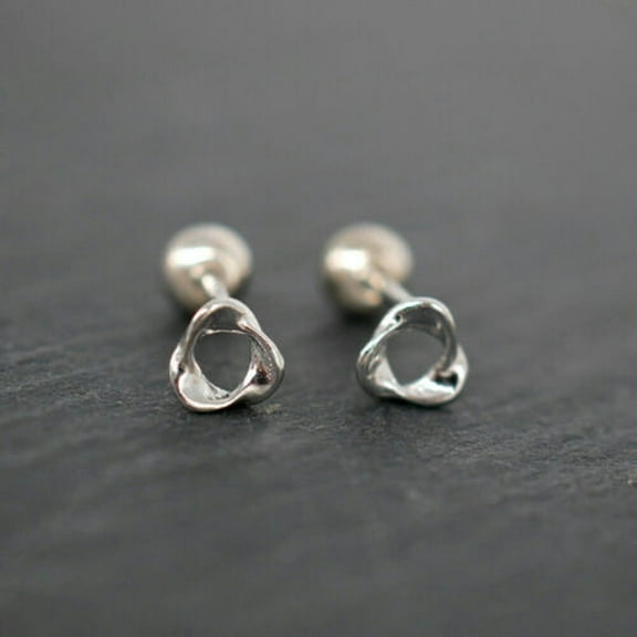 QQTDFG 925 Sterling Silver TINY Mobius Twisted Flower Screw Back Stud Earrings A4121-Silver
