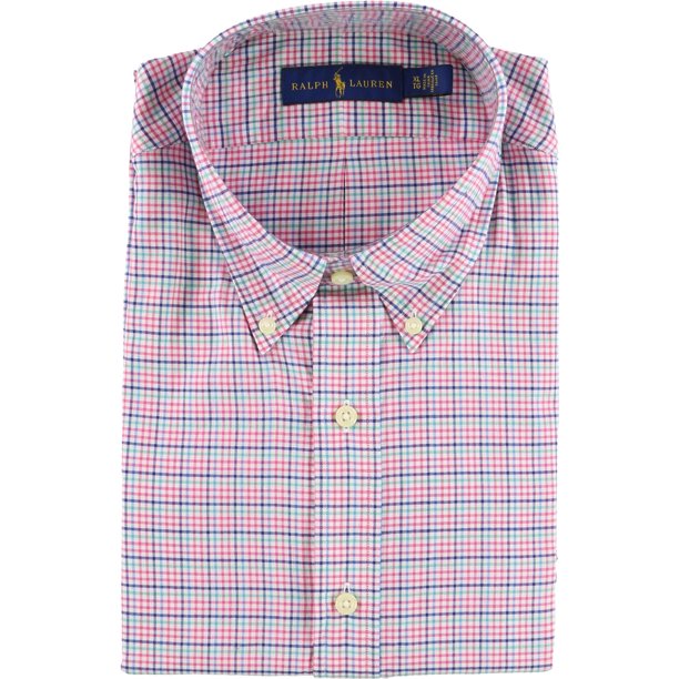 Ralph Lauren Camisa a cuadros con botones para hombre, rosa, mediana
