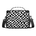 thumbnail image 3 of Black and White Wavy Checkered Pattern Insulated Lunch Box for Women Men, Medium Leakproof Cooler Bag with Adjustable Strap, 10"x6.7"x8", 3 of 6